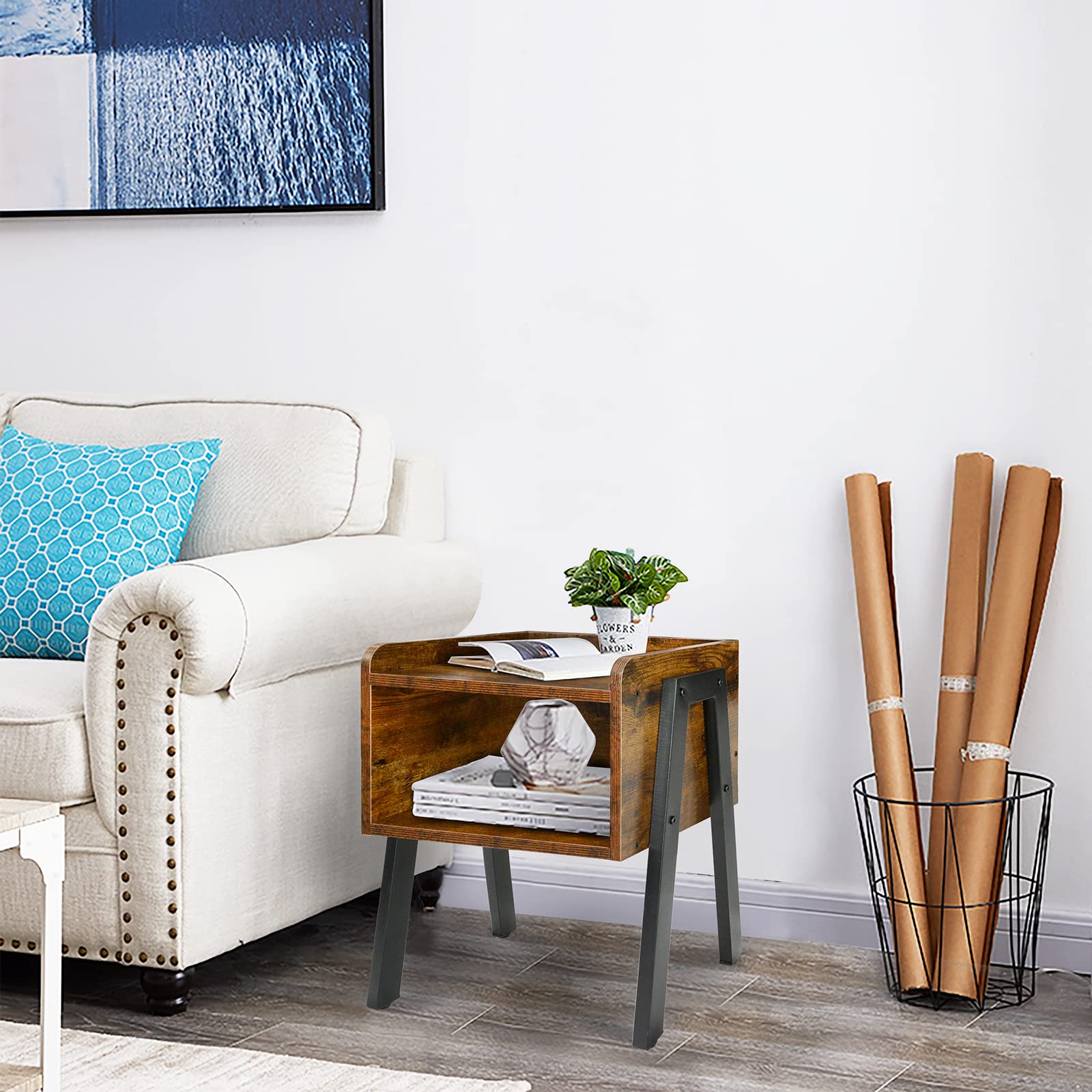 Nightstand with Storage Shelf,Mid Century Modern Bedside Table