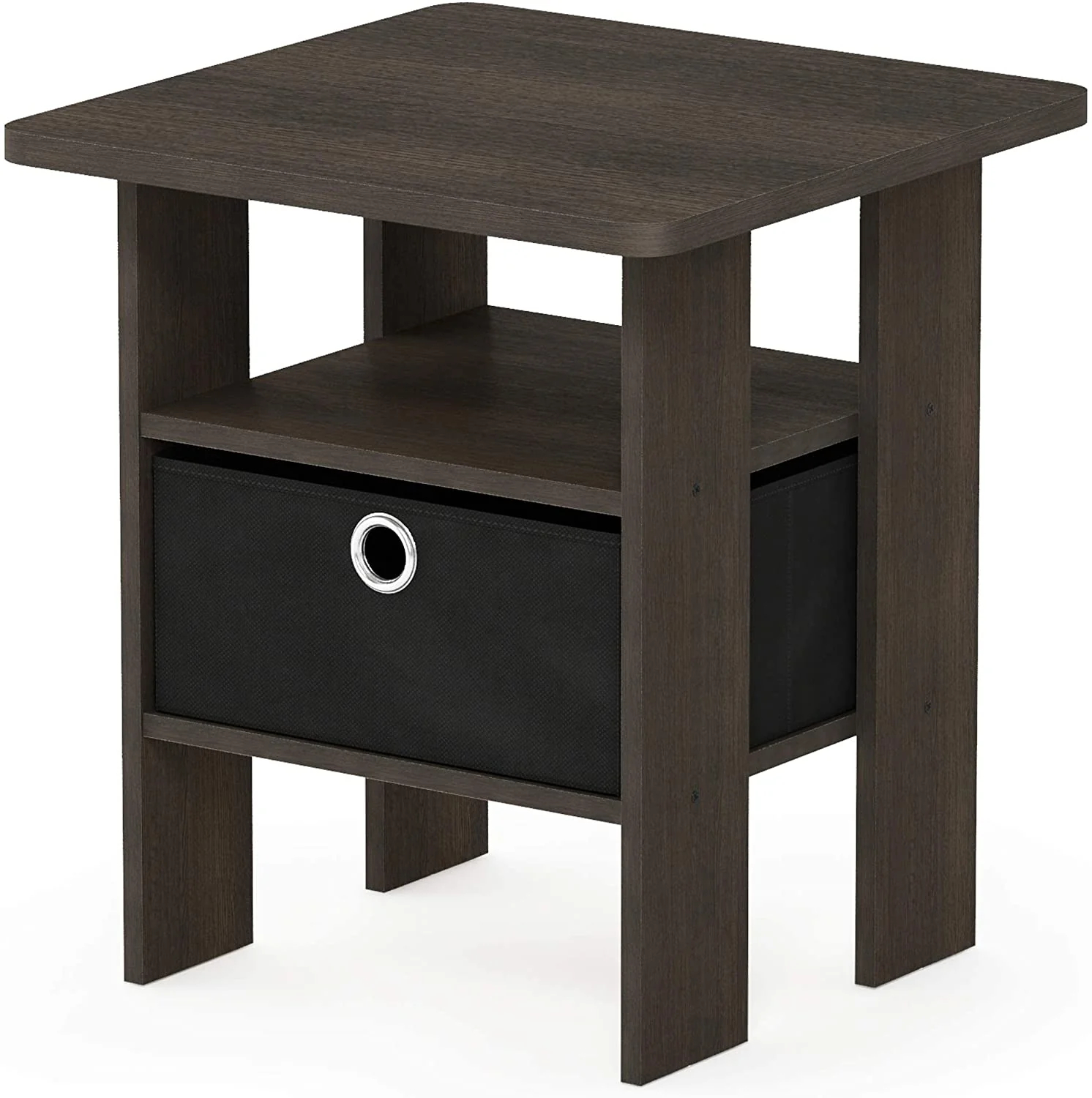 Side Tables: Night Stand w/Bin Drawer, Dark Brown/Black